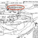 Detail of a hand-drawn map of Camp Long created by Don Sherwood, showing the lodge building and indicating it was built from stone recovered from the Madison Street cable car roadbed. (Seattle Municipal Archives)