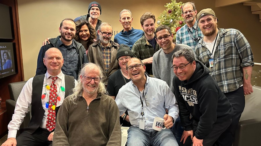 Image: Members of the KIRO Newsradio staff who took part in the 2024 holiday play, 'North Pole Even...