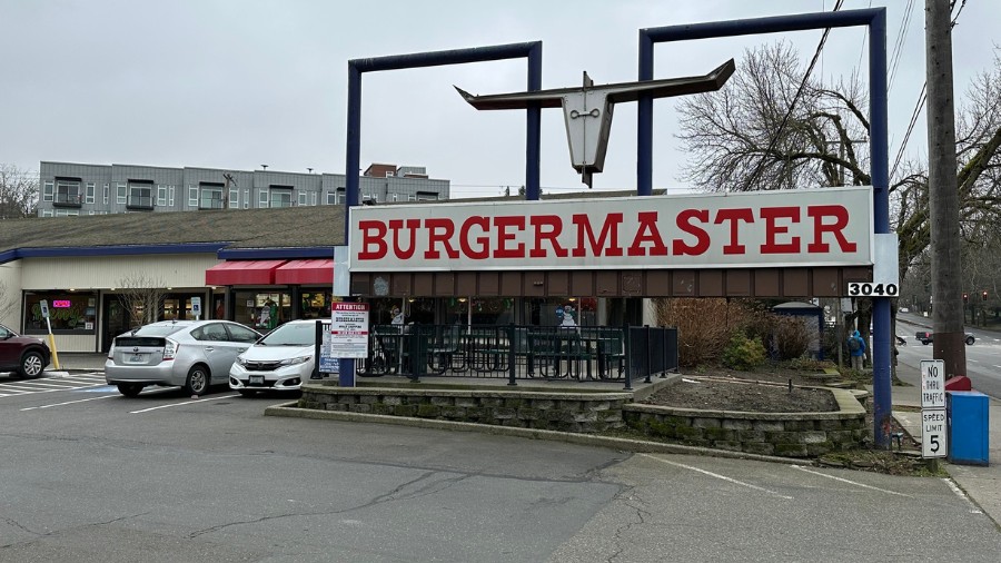 Image: The exterior of the original Burgermaster in Seattle can be seen from the parking lot on Tue...