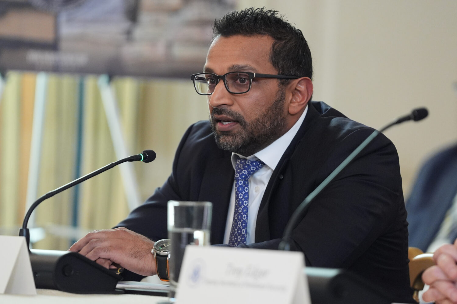 FBI director Kash Patel speaks during a roundtable on criminal cartels with President Donald Trump ...