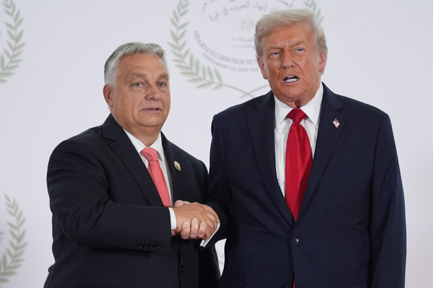 President Donald Trump greets Hungary's Prime Minister Viktor Orban during a summit to support endi...