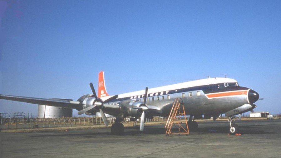 Image: This is a photo of the DC-7C airliner that took off from McChord Air Force Base on June 3, 1...
