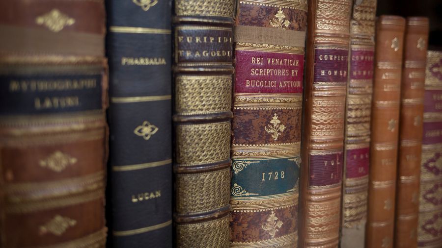 Classical literature on bookshelves. (Photo by Richard Baker / In Pictures via Getty Images)...