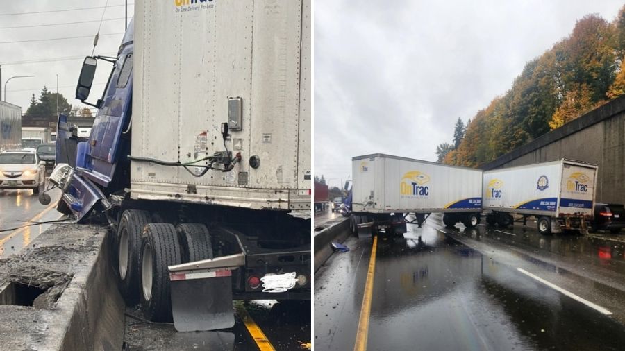 SB I-5 semi-truck collision...